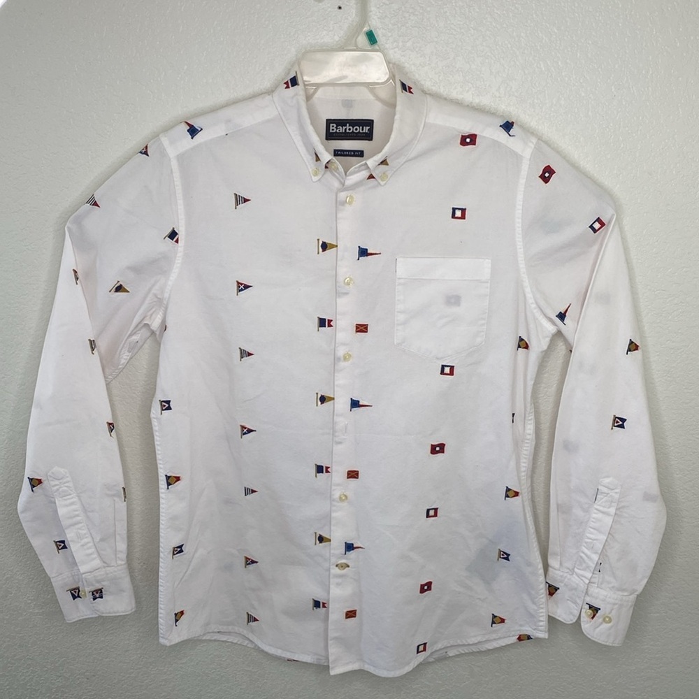 Barbour White Men's Shirt with Multicolor Flag Print